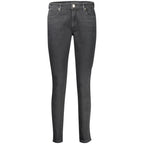 Black Guess Jeans women's cotton skinny jeans, fitted style, front view showing classic five-pocket design.
