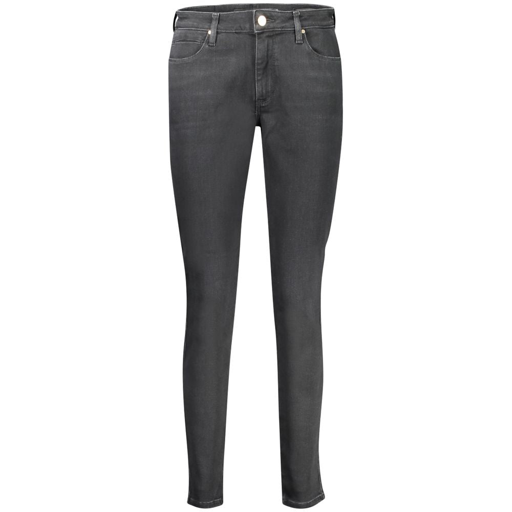 Black Guess Jeans women's cotton skinny jeans, fitted style, front view showing classic five-pocket design.