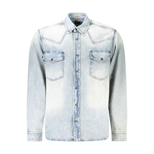 Hugo Boss Light Blue Cotton Men Shirt Hugo Boss