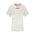 White cotton women's T-shirt by Guess Jeans featuring a classic crew neck and short sleeves, casual and comfortable for everyday wear.