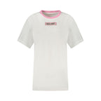 White cotton women's T-shirt by Guess Jeans featuring a classic crew neck and short sleeves, casual and comfortable for everyday wear.