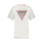 White cotton women’s T-shirt from Guess Jeans featuring a classic fit and round neckline.