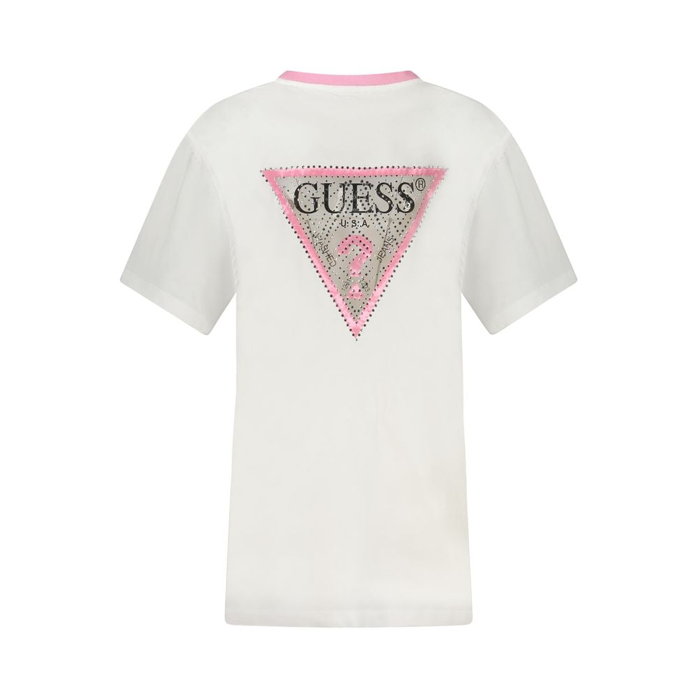 White cotton women’s T-shirt from Guess Jeans featuring a classic fit and round neckline.