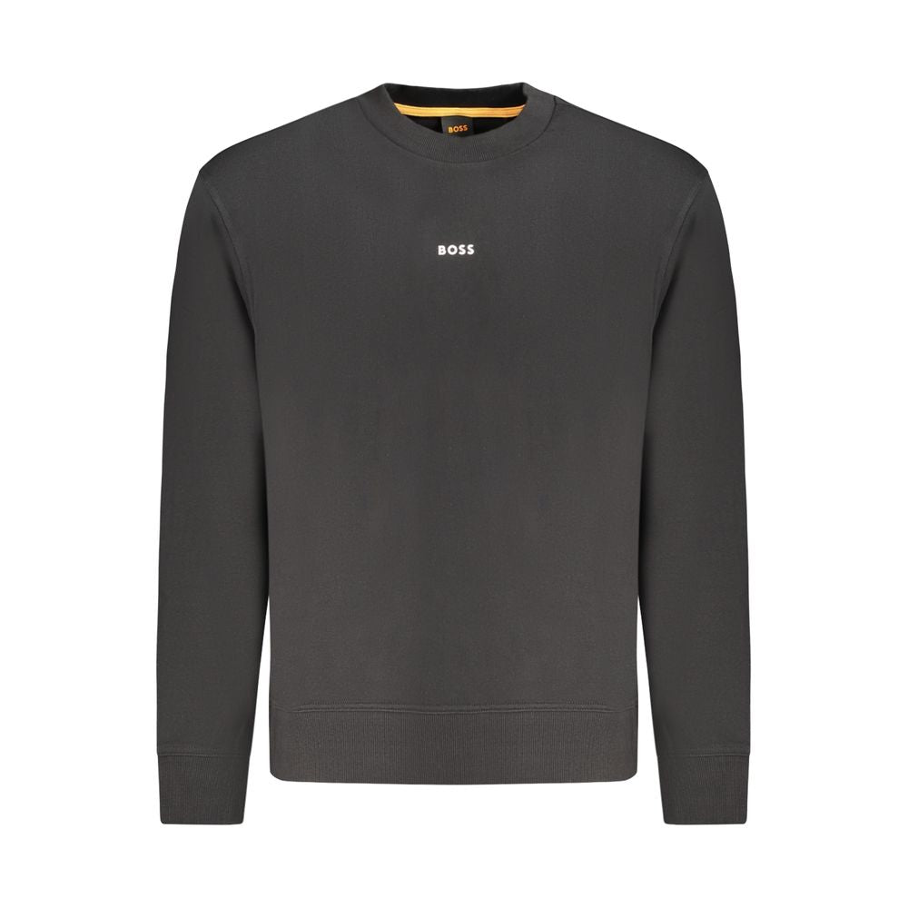 Hugo Boss black cotton men's sweatshirt with crew neck and long sleeves, casual and comfortable fit.