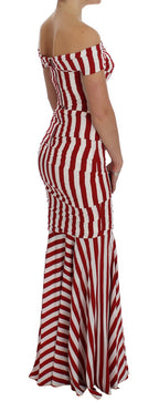 Dolce & Gabbana Red White Silk Stretch Dress