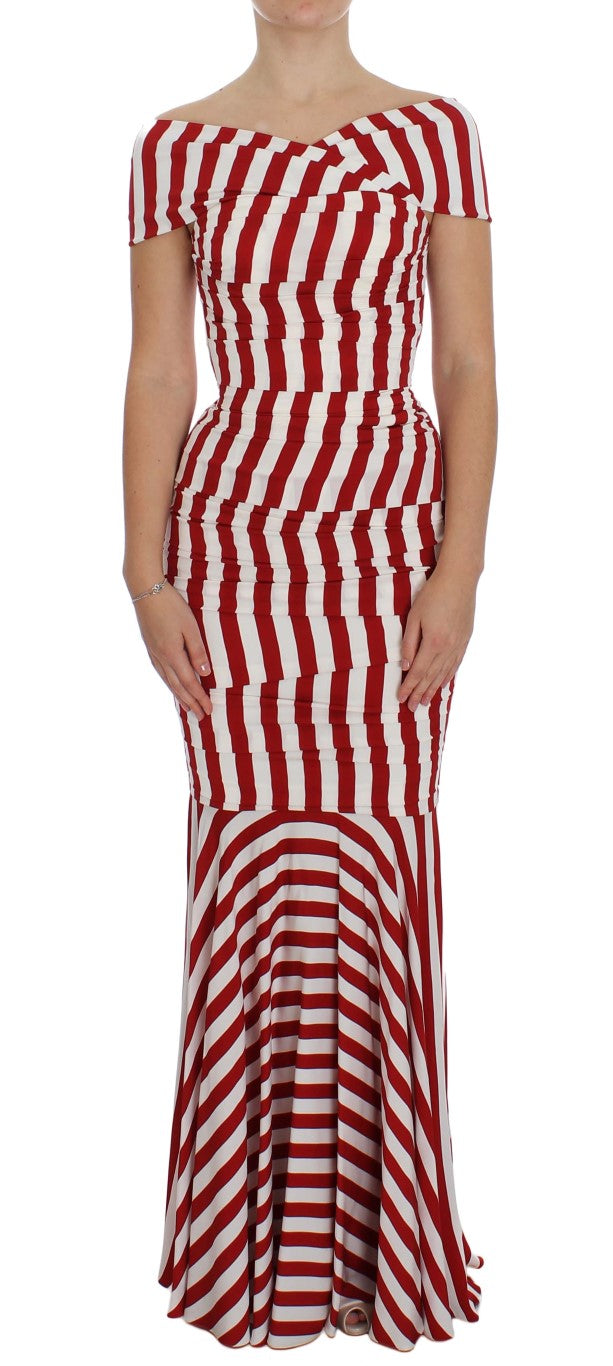 Dolce & Gabbana Red White Silk Stretch Dress Dolce & Gabbana