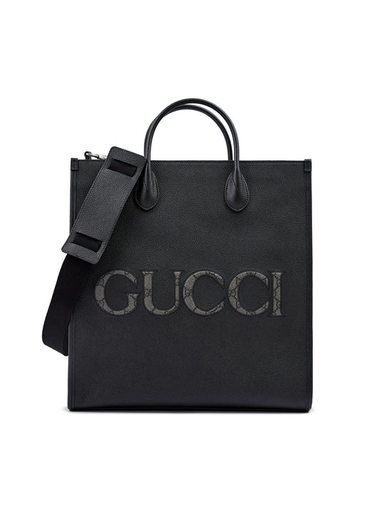 Gucci Black Leather Logo Medium Tote Bag Gucci