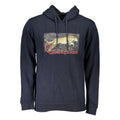 Blue cotton men's sweatshirt by Cavalli Class with a relaxed fit and subtle branding, displayed on a hanger.
