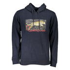 Blue cotton men's sweatshirt by Cavalli Class with a relaxed fit and subtle branding, displayed on a hanger.