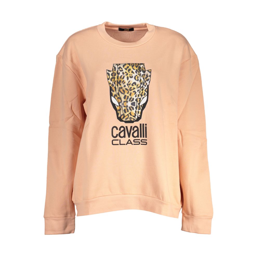 Cavalli Class Rosa polyester women's sweatshirt with a relaxed fit and casual style, featuring a ribbed neckline and cuffs.