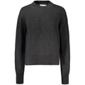 Black Calvin Klein women's cotton sweater with a classic fit and ribbed cuffs, shown on a neutral background.