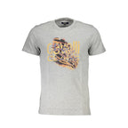 Cavalli Class gray cotton men's T-shirt with round neckline and short sleeves, casual style, front design detail.