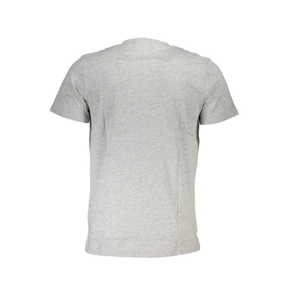 Cavalli Class gray cotton men's T-shirt with a classic fit and round neckline, showcasing a simple, stylish design.