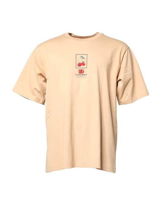 Dolce & Gabbana Beige Cotton Logo Print Crew Neck T-shirt Dolce & Gabbana