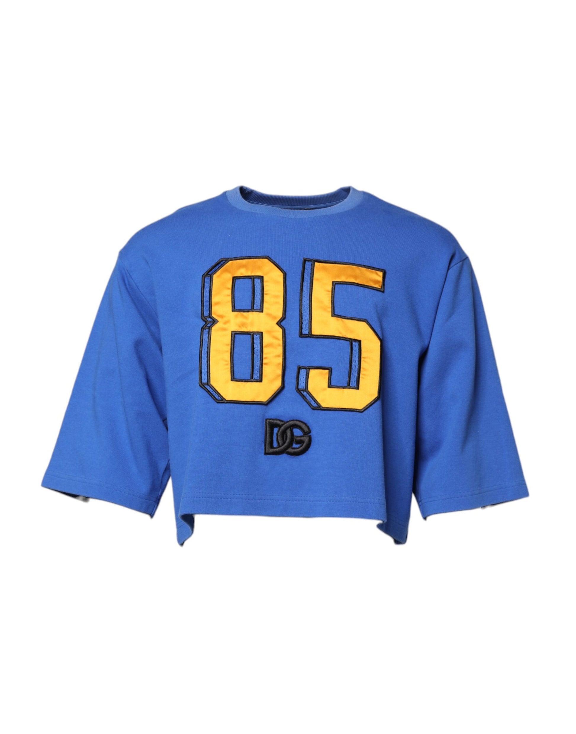 Dolce & Gabbana Blue Printed Cotton Cropped Crew Neck T-shirt Dolce & Gabbana