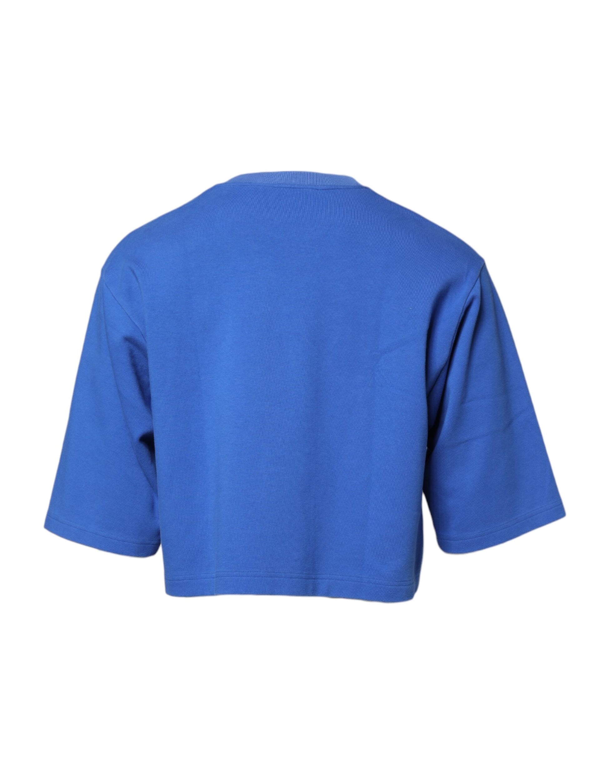 Dolce & Gabbana Blue Printed Cotton Cropped Crew Neck T-shirt Dolce & Gabbana
