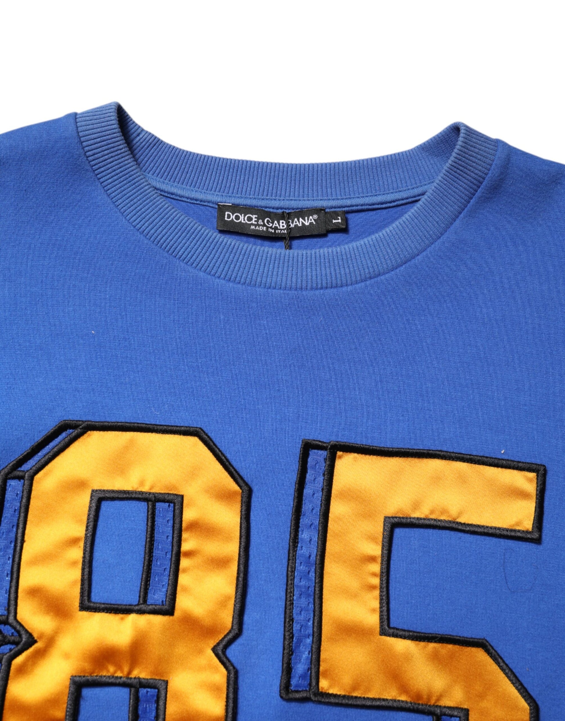 Dolce & Gabbana Blue Printed Cotton Cropped Crew Neck T-shirt Dolce & Gabbana