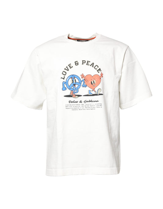 Dolce & Gabbana White LOVE & PEACE Print Crew Neck T-shirt Dolce & Gabbana
