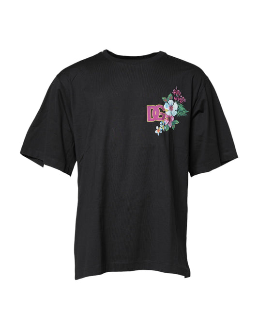 Dolce & Gabbana Black DG Floral Print Crew Neck T-shirt Dolce & Gabbana