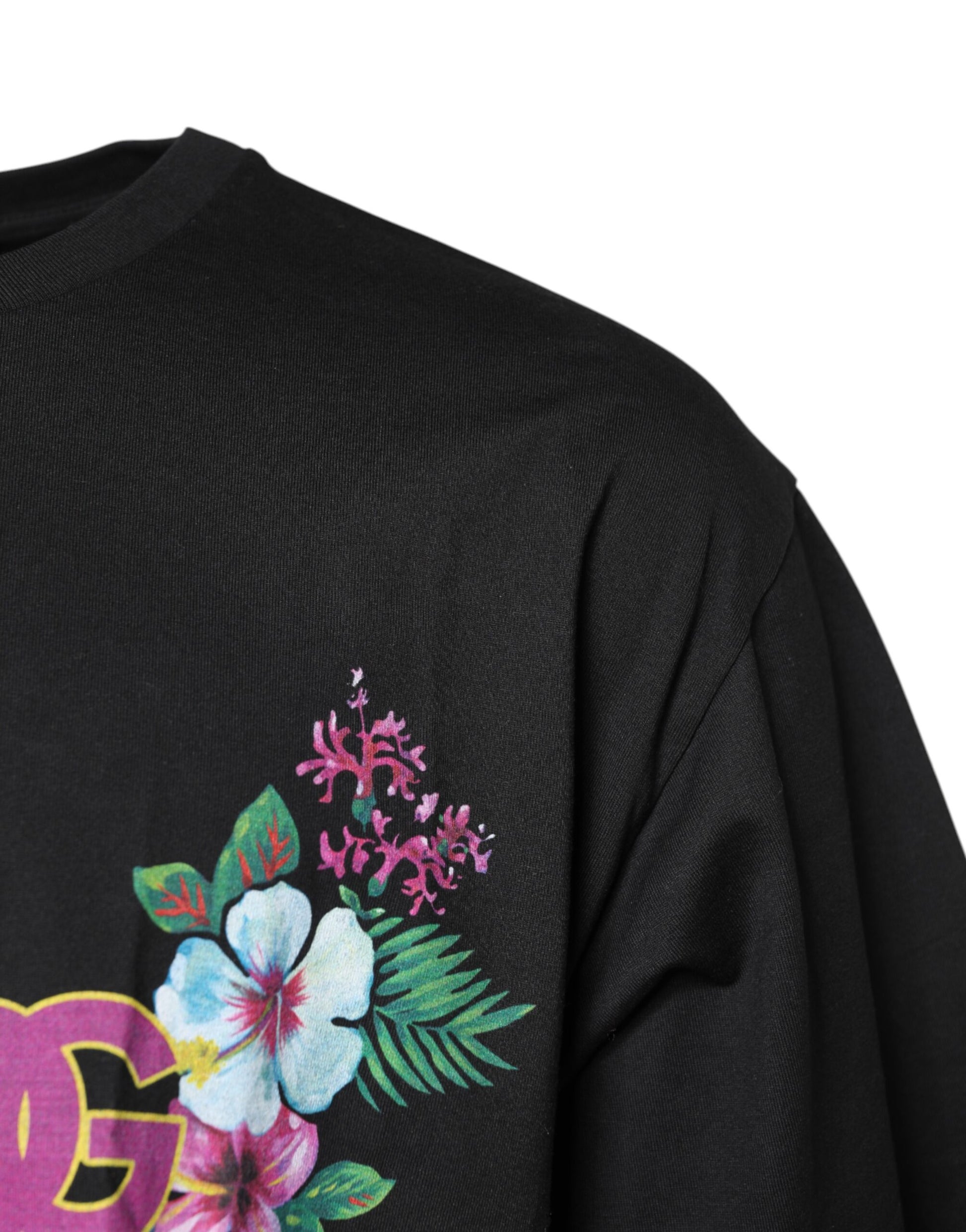 Dolce & Gabbana Black DG Floral Print Crew Neck T-shirt Dolce & Gabbana