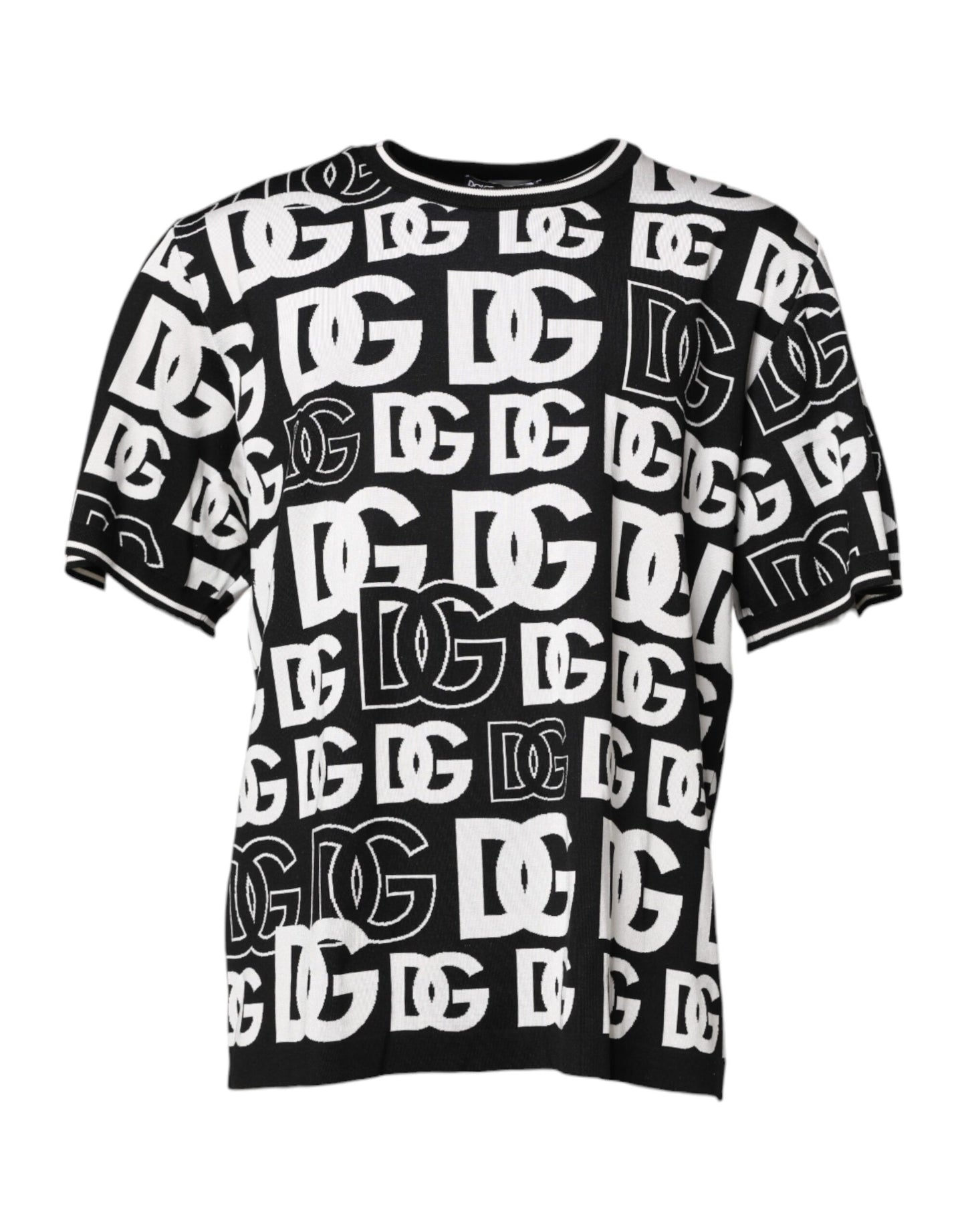 Dolce & Gabbana Black White Silk Knit DG Print T-shirt Dolce & Gabbana