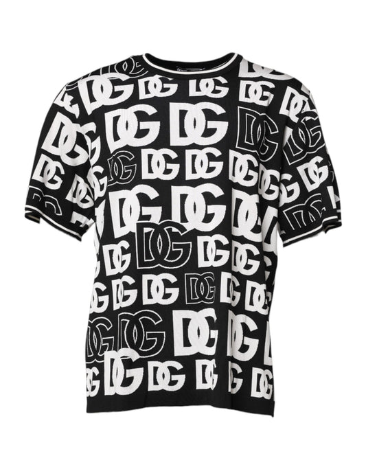 Dolce & Gabbana Black White Silk Knit DG Print T-shirt Dolce & Gabbana