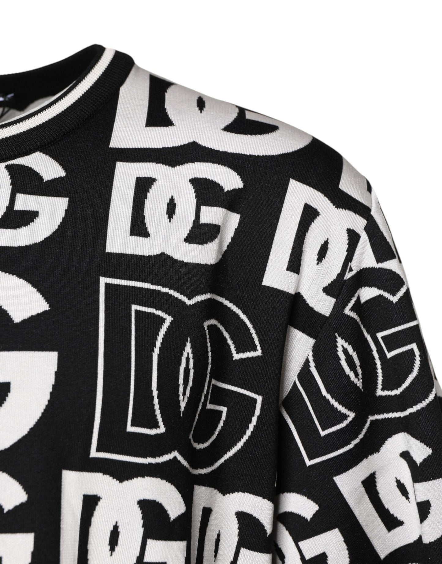 Dolce & Gabbana Black White Silk Knit DG Print T-shirt Dolce & Gabbana
