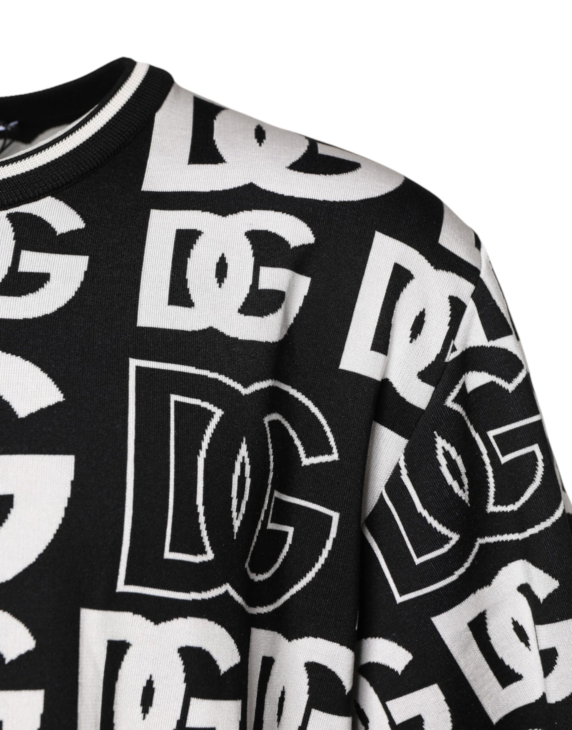 Dolce & Gabbana Black White Silk Knit DG Print T-shirt Dolce & Gabbana