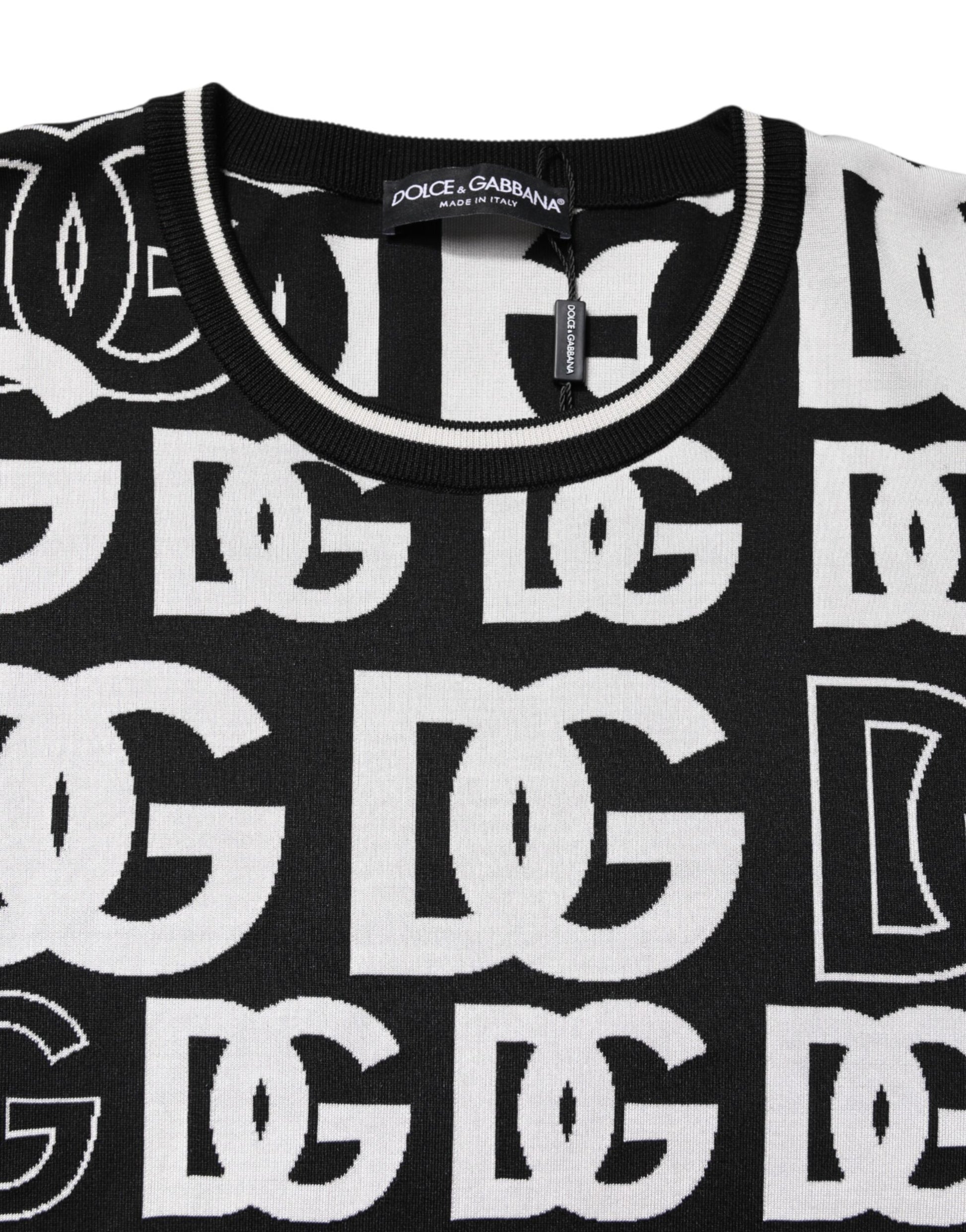 Dolce & Gabbana Black White Silk Knit DG Print T-shirt Dolce & Gabbana
