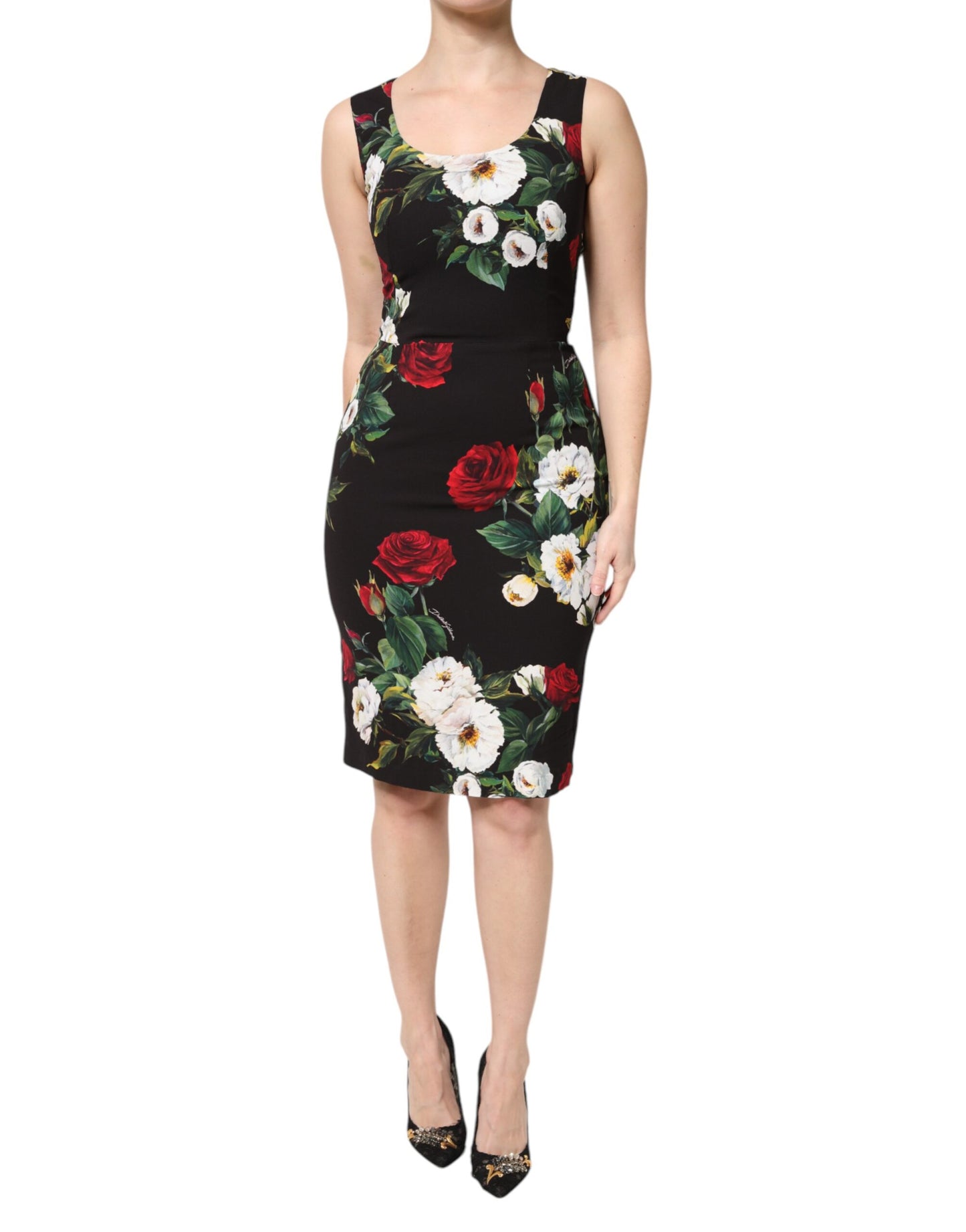 Dolce & Gabbana Black Floral Print Sleeveless Sheath Dress Dolce & Gabbana