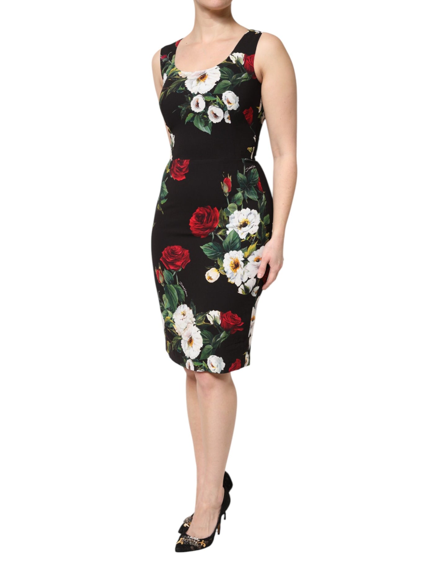Dolce & Gabbana Black Floral Print Sleeveless Sheath Dress Dolce & Gabbana