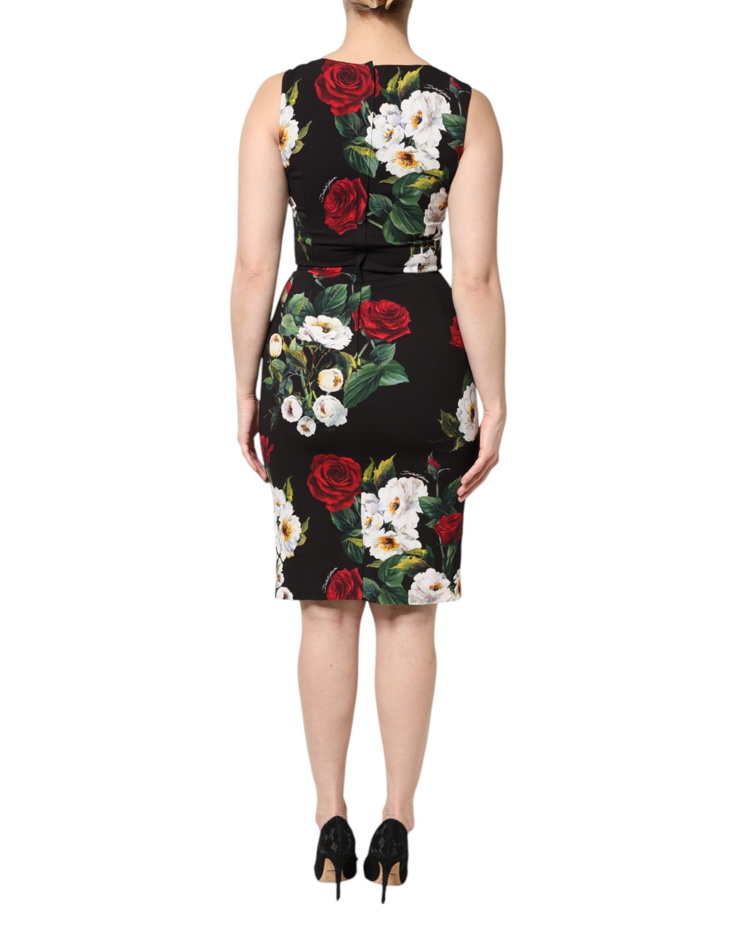 Dolce & Gabbana Black Floral Print Sleeveless Sheath Dress Dolce & Gabbana