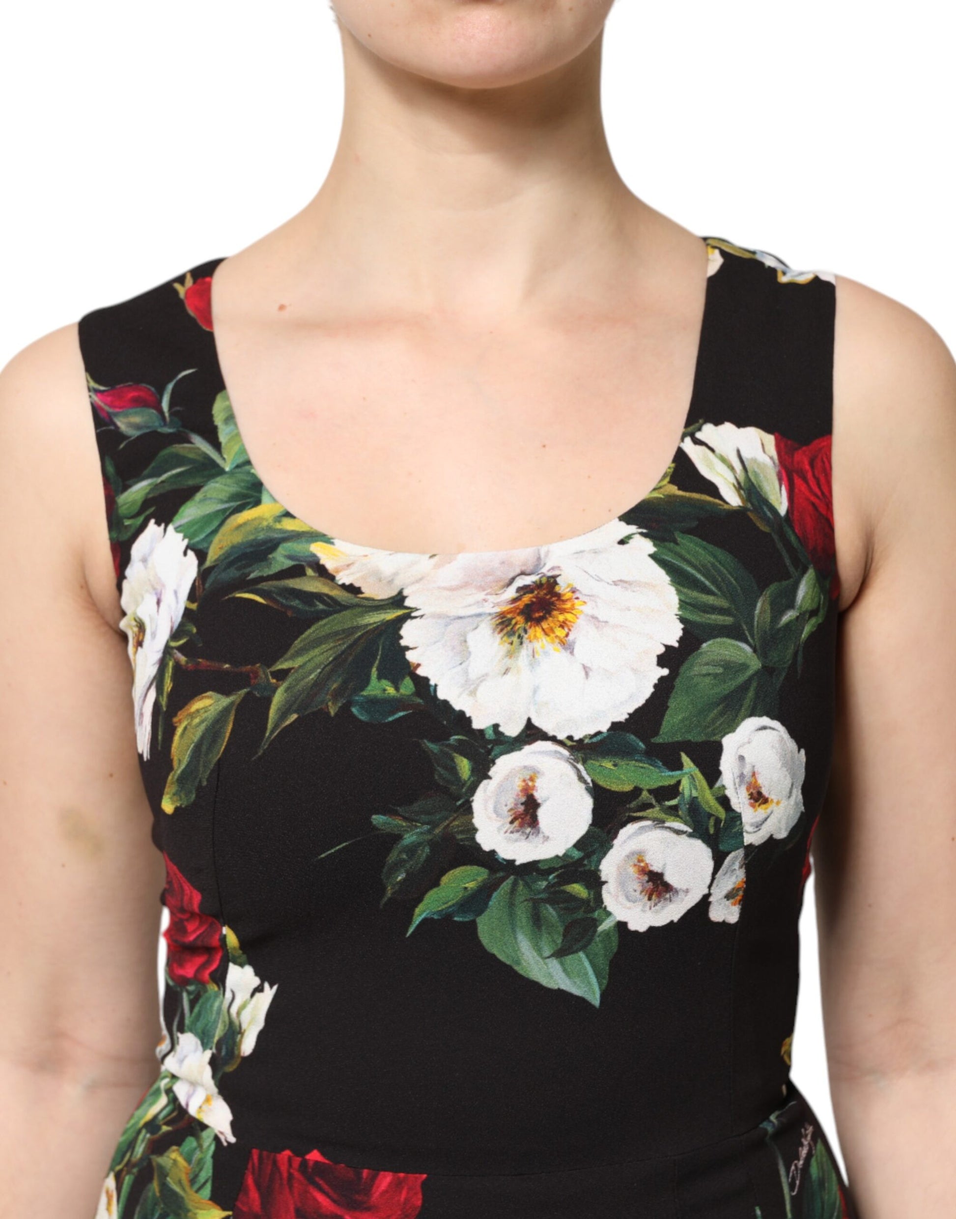 Dolce & Gabbana Black Floral Print Sleeveless Sheath Dress Dolce & Gabbana