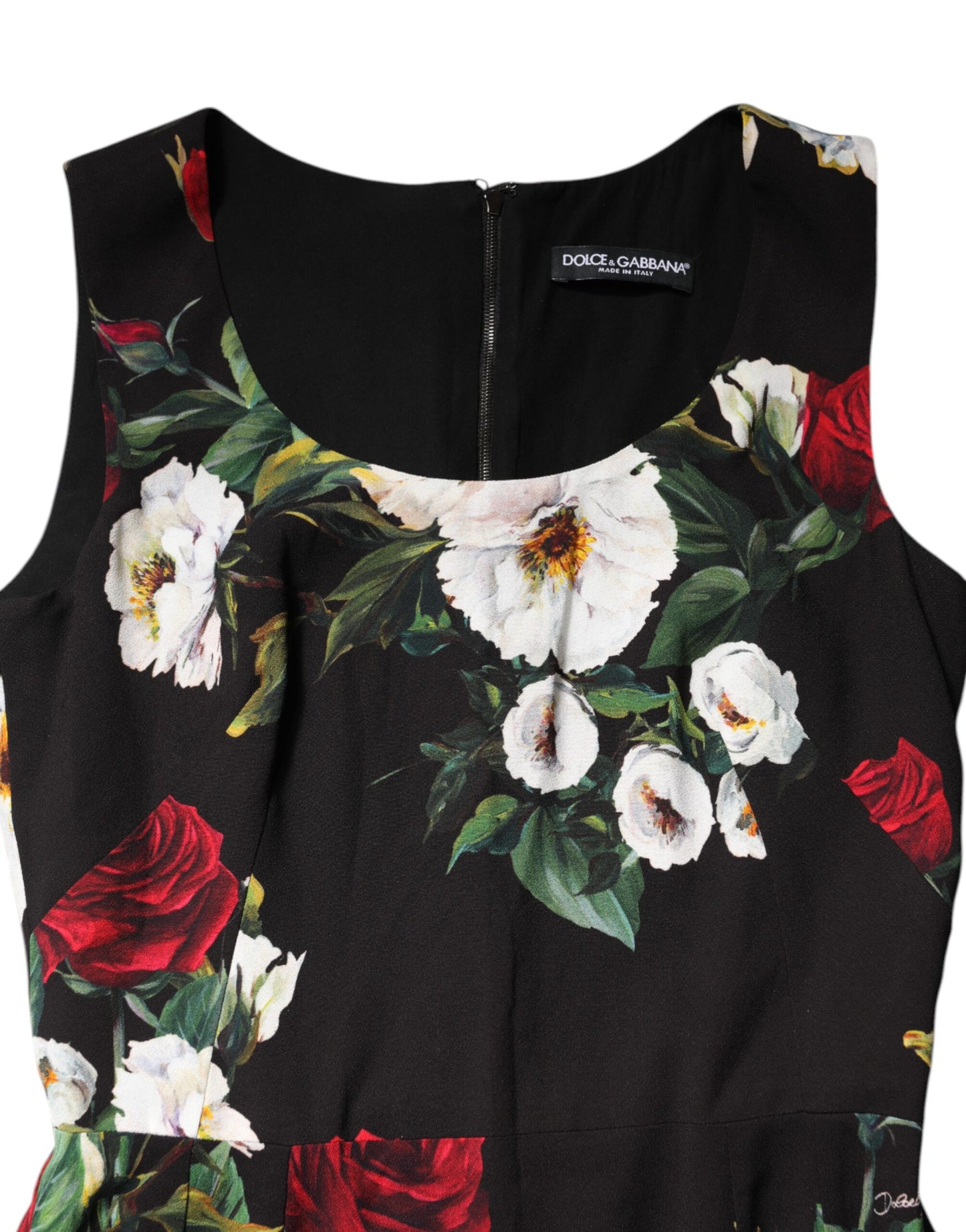 Dolce & Gabbana Black Floral Print Sleeveless Sheath Dress Dolce & Gabbana