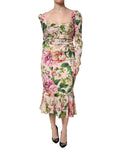 Dolce & Gabbana pink floral silk midi dress with fit and flared silhouette and elegant design.