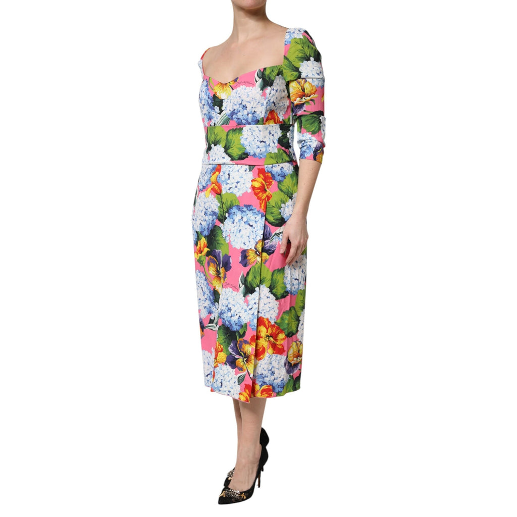 Dolce & Gabbana Multicolor Floral Pleated Sheath Midi Dress