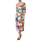 Dolce & Gabbana Multicolor Floral Pleated Sheath Midi Dress