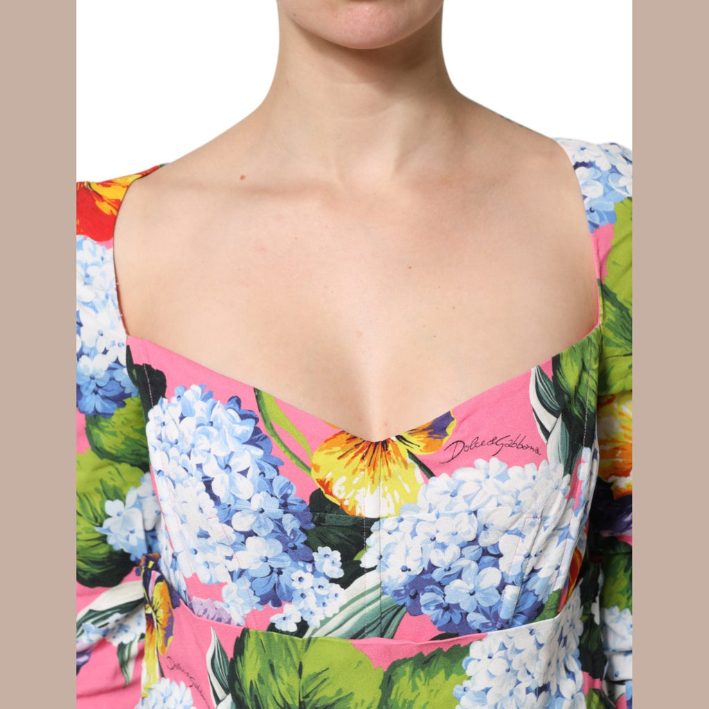 Dolce & Gabbana Multicolor Floral Pleated Sheath Midi Dress