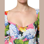 Dolce & Gabbana Multicolor Floral Pleated Sheath Midi Dress