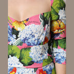 Dolce & Gabbana Multicolor Floral Pleated Sheath Midi Dress