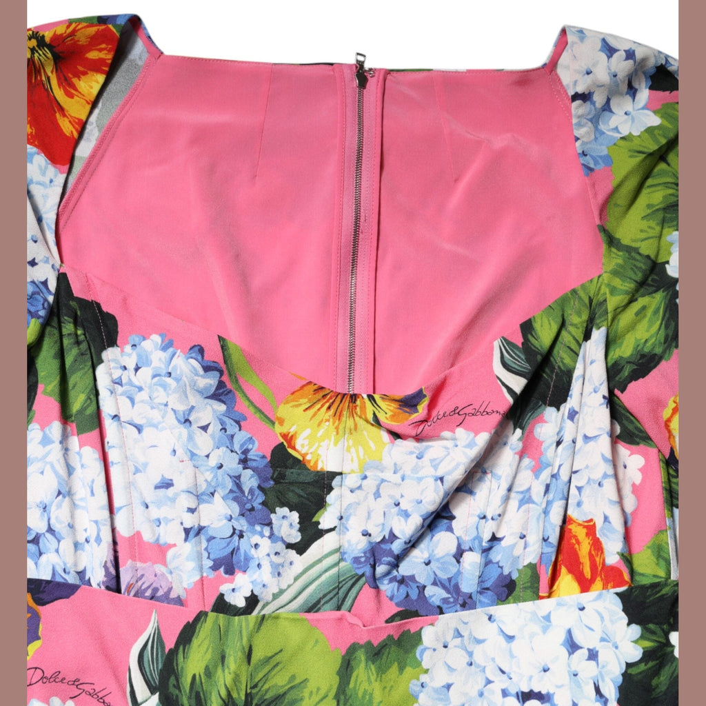 Dolce & Gabbana Multicolor Floral Pleated Sheath Midi Dress