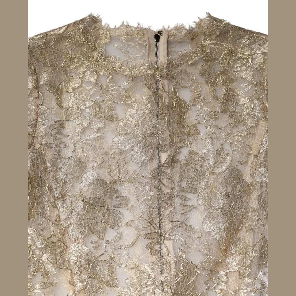 Dolce & Gabbana Gold Floral Lace Long Sleeves Fit & Flare Dress
