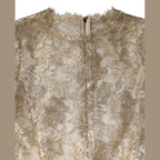 Dolce & Gabbana Gold Floral Lace Long Sleeves Fit & Flare Dress