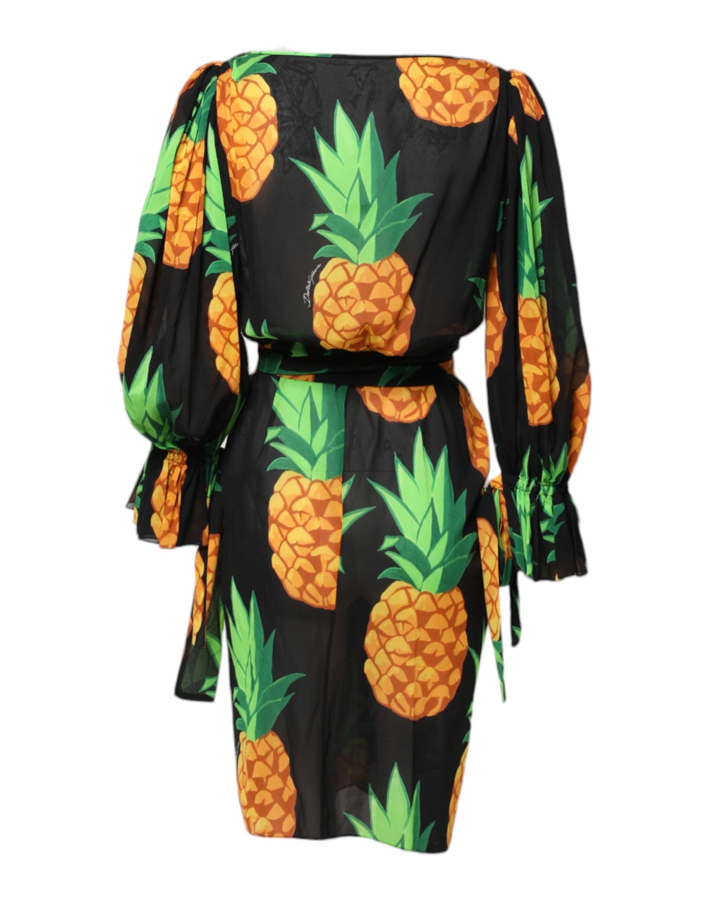 Dolce & Gabbana Black Pineapple Print Silk Wrap Mini Dress Dolce & Gabbana
