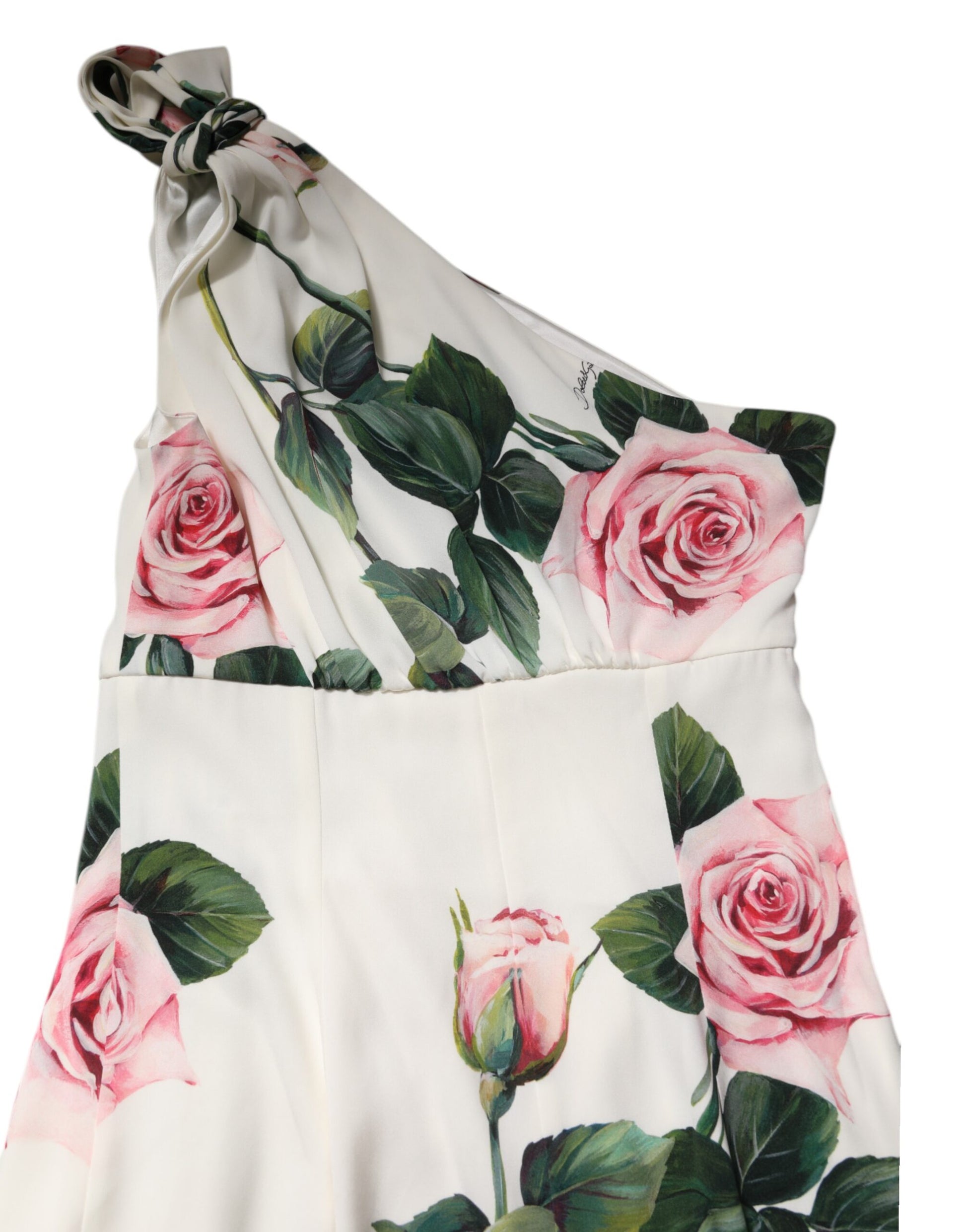 Dolce & Gabbana White Floral One Shoulder Sheath Midi Dress