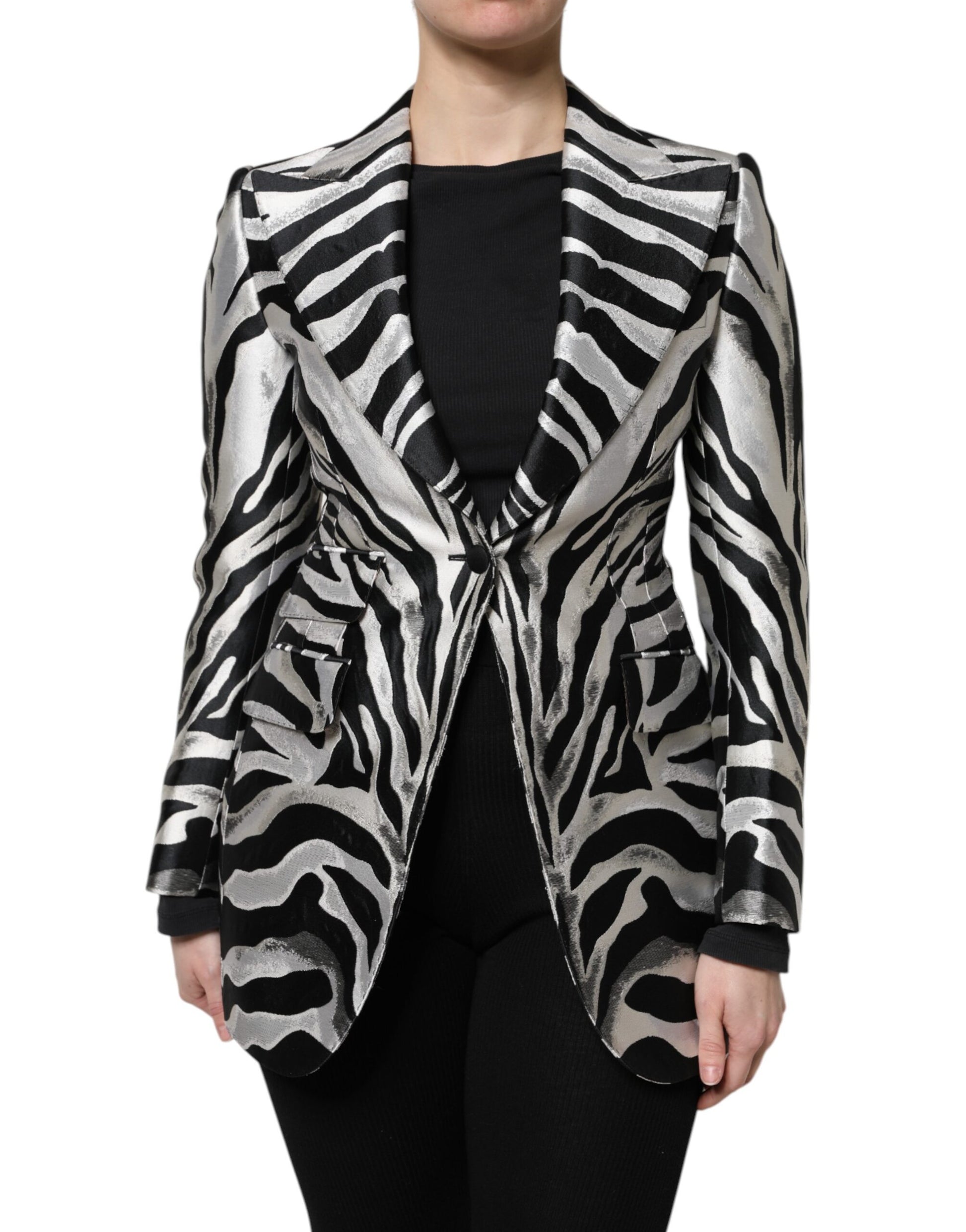 Dolce & Gabbana Black White Polyester Women Blazer Jacket Dolce & Gabbana