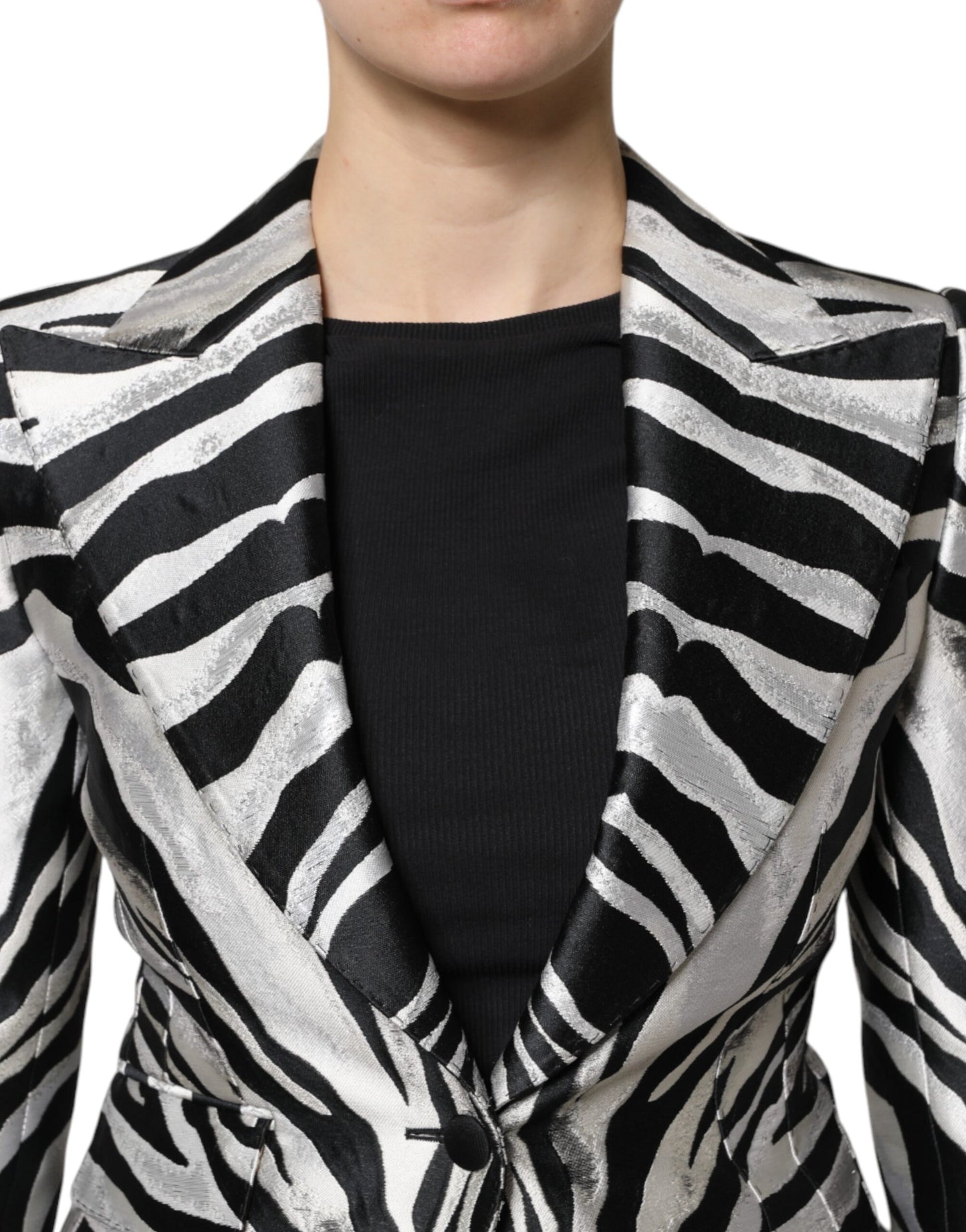 Dolce & Gabbana Black White Polyester Women Blazer Jacket Dolce & Gabbana