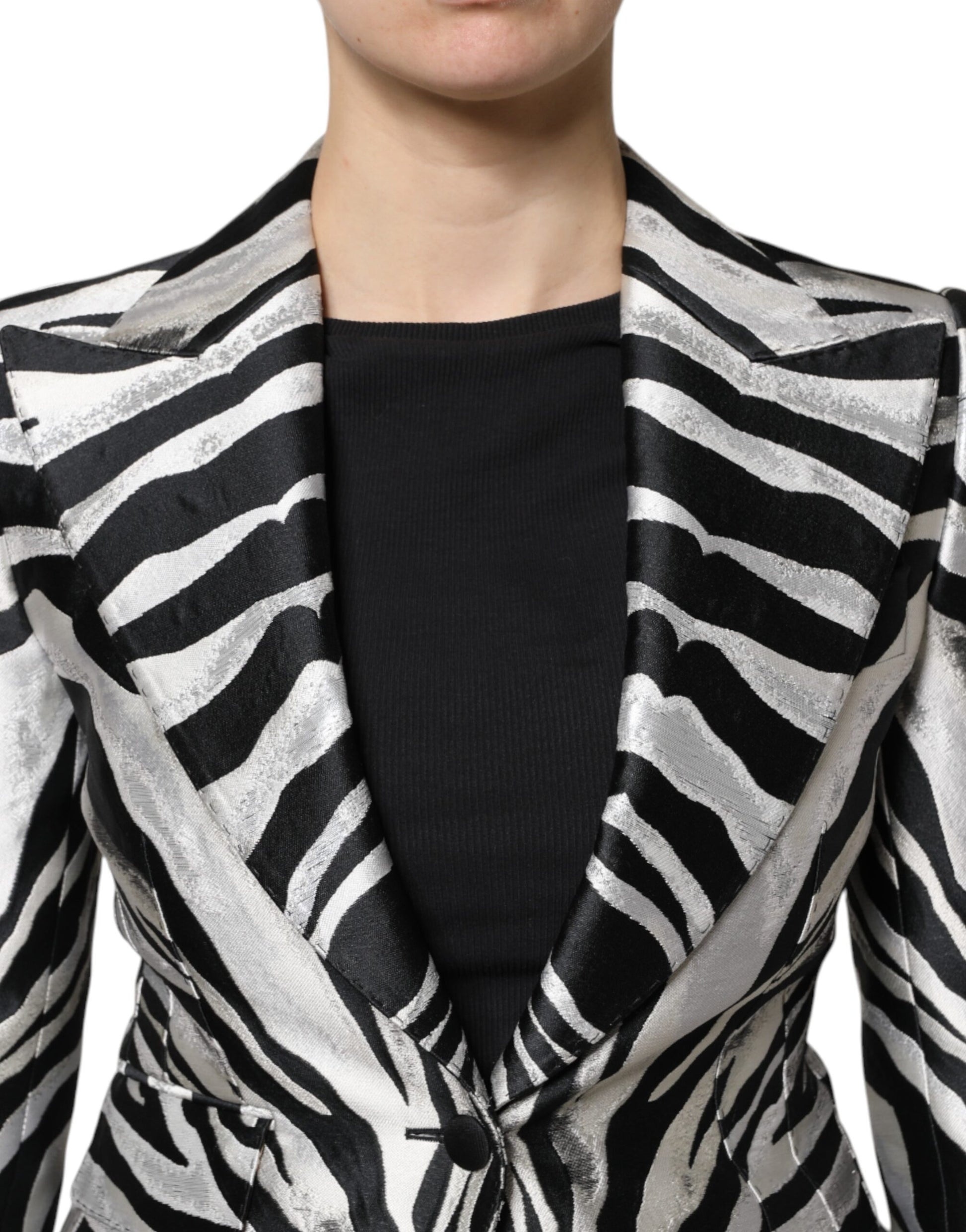 Dolce & Gabbana Black White Polyester Women Blazer Jacket Dolce & Gabbana