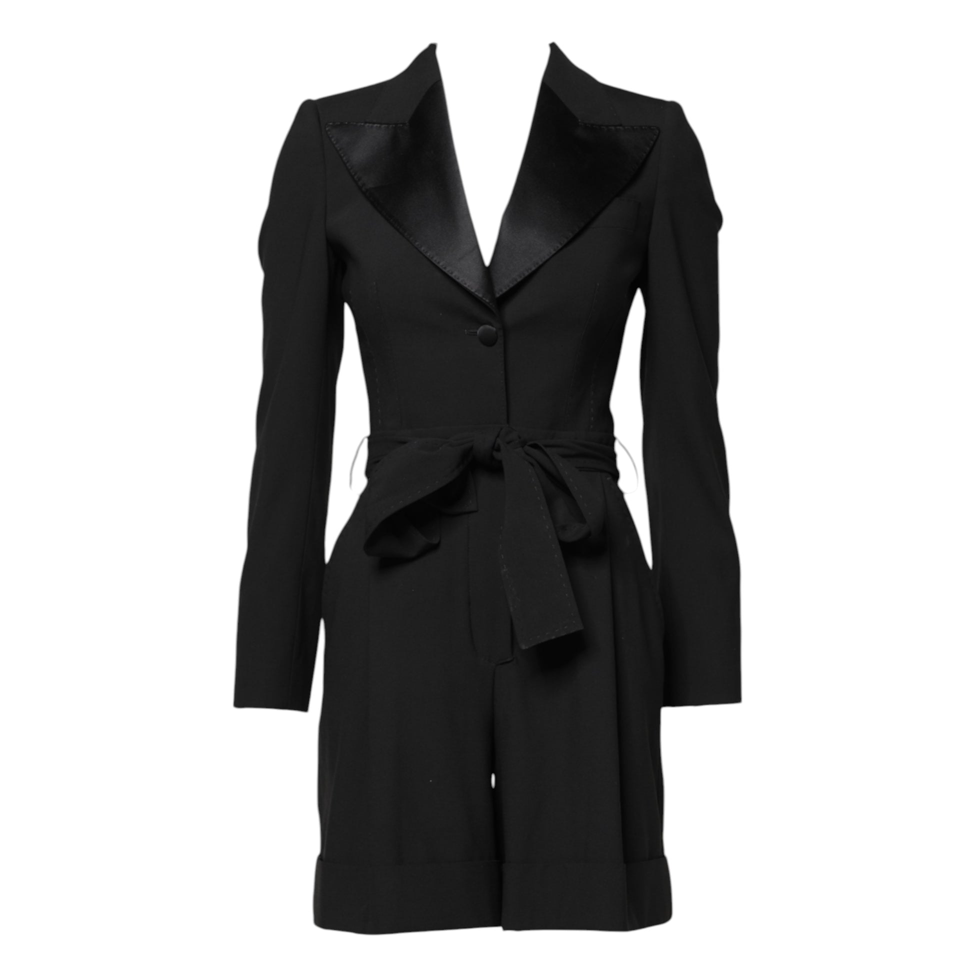 Dolce & Gabbana Black Wool Jumpsuit Dress Women Coat Jacket Dolce & Gabbana