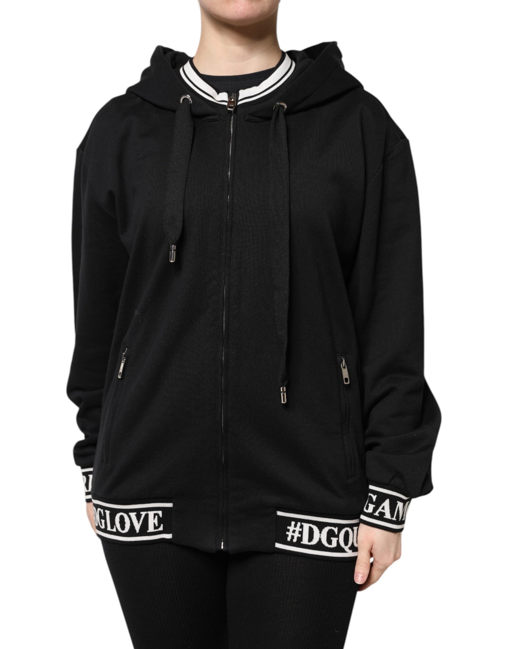 Dolce & Gabbana Black Cotton Hooded Full Zip Sweatshirt Sweater Dolce & Gabbana